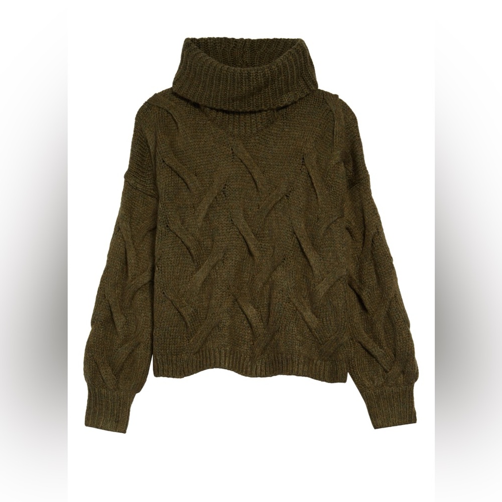 Madewell Somervell Modern Cable Turtleneck Sweater - Heather Basil